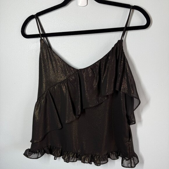 RO&DE Anthropology Black/Gold Metallic Layered Tank Small V-Neck Holiday Party - Picture 1 of 10